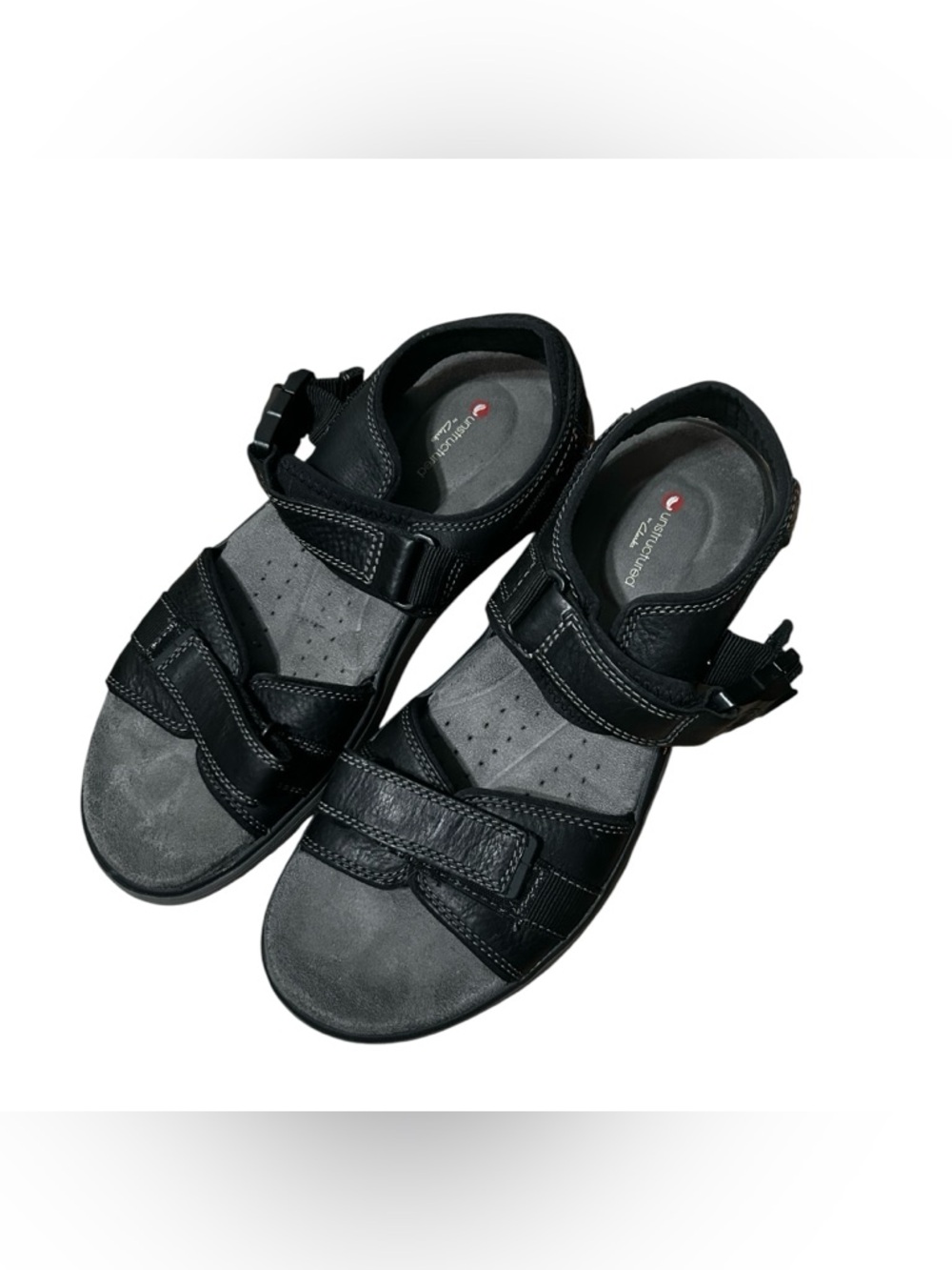 Clarks Men’s Black Leather Sandals Size 10 Adjustable Strap Comfort Walking